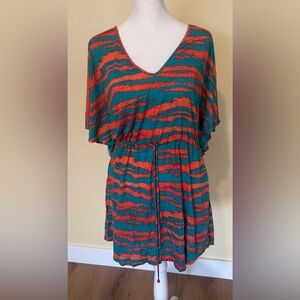 VIX Paula Hermanny Caftan Swim Beach Resort Coverup Turquoise & Coral Vacation M